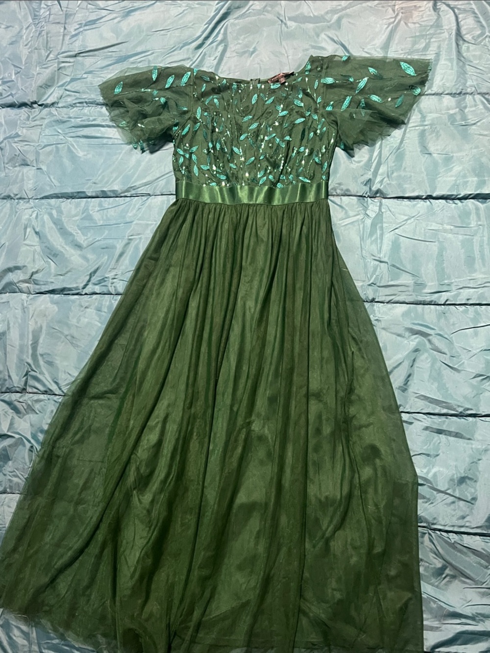 Ever Pretty Emerald Green Tulle Evening Dress with Leaf Embroidery